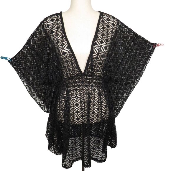Miken Swim Black Crochet Batwing Sleeve Swim Cover Up Size XL - Picture 10 of 11